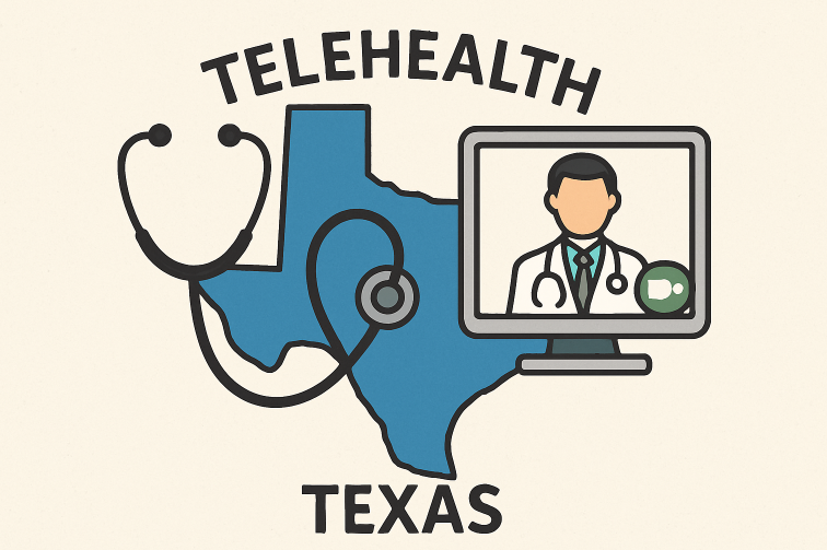 Cartoon Depiction of Telehealth in Texas